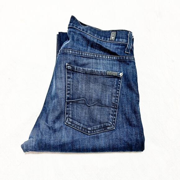 7 For All Mankind Men's Austyn Dark Wash Denim Jeans Zip Fly Size 34 - Picture 1 of 8